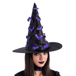 Čierny čarodejnícky klobúk zdobený netopiermi